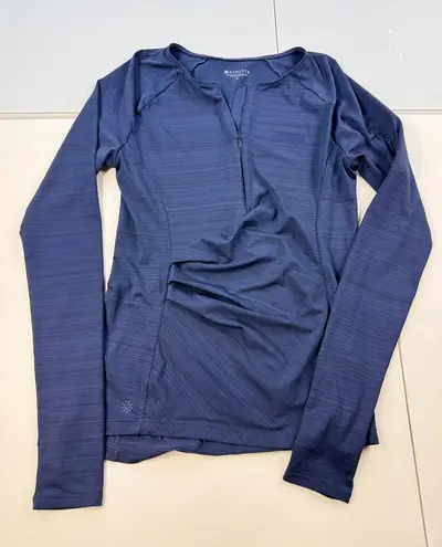 Athleta  Momentum‎ Long Sleeve Top Half Zip Ruched Running Navy Blue S thumbnail 1