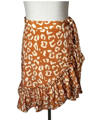 Hutch Anthropologie Skirt Women Small Orange Animal Print Wrap Mini Boho Cottage