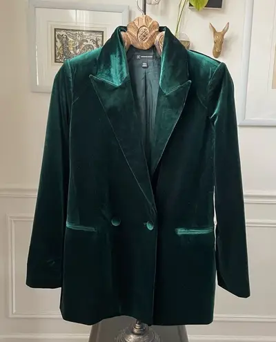 INC International Concepts Green Velvet Double Breasted Blazer S Green