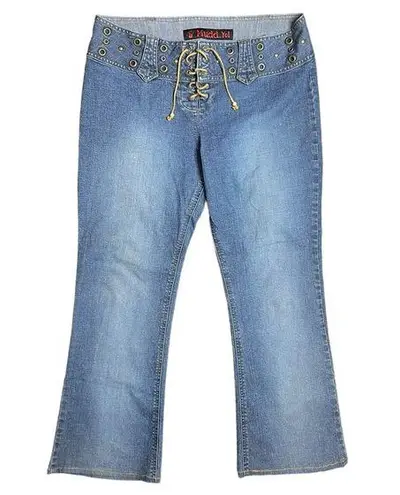 Mudd Y2K  Low to Mid Rise Lace Up Grommet Flare Blue Jeans Size 13