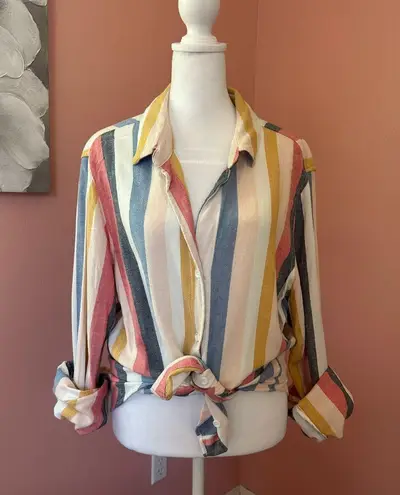 Bella Dahl vertical rainbow striped casual comfy classic button down Mykonos XL