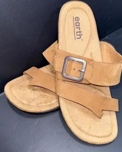 Earth Origins Earth Brown Leather & Cork Comfort Cushioned Strappy Slip-on Casual Sandals 8.5M