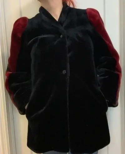 Borg vintage faux fur sleeve jacket Black Size L