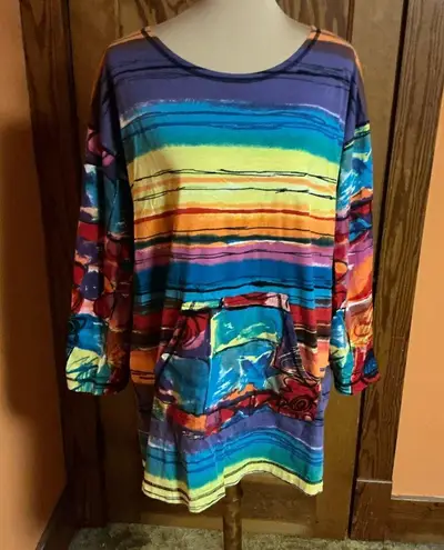 Vintage 90s Carol Little Rainbow Striped roo pocket top Size L