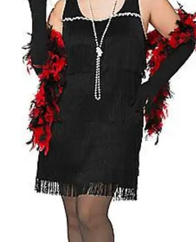 Spirit S/M Halloween Costume Fringe Red Black Flapper Dress w Beaded Frunge
