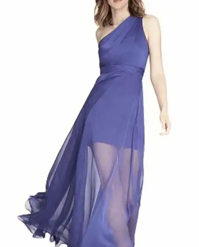 H by Halston One Shoulder Chiffon Overlay Gown Royal 6 NWT
