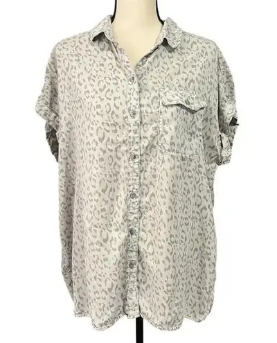 C&C California Women's Gray 100% Lyocell Cheetah Print Oversize Tunic Shirt Sz L