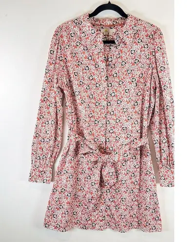 Boden Womens Dress Red Mini Floral Shirtdress Waist Tie Long Sleeve Boho Size 10