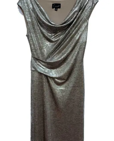 Connected Apparel NWOT 8 Women’s Formal Gown Dress Silver Taupe Cowl Neckline