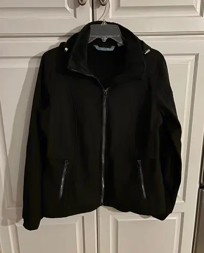Free Country Women Black Softshell Hooded Jacket Fleece Lined Zip Front Size M
