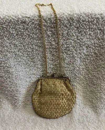 Vintage Gold Beaded Small Clutch Purse Chain Straps Formal Prom Wedding