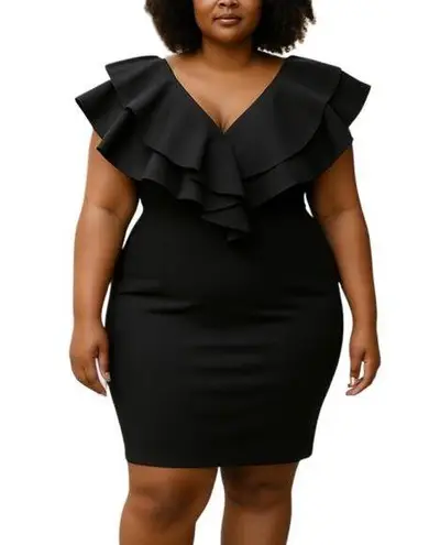 Daylight Black Tiered Ruffle Short Sleeve Deep V