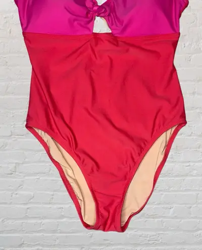 J Crew One Piece Color Block Swimsuit Womens LG Pink Tie Front Slimming Vacation