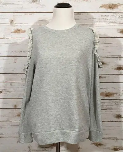Caslon Ruffle Trim Cold Shoulder Sweatshirt - Gray - Small