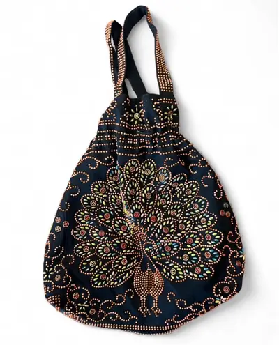 Vintage Peacock Tote Bag Black