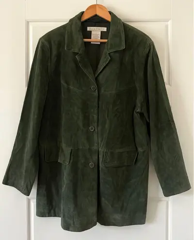 Vintage Jessica H sz XL 100% Leather Green Oversized Button Blazer Y2K 90s Women