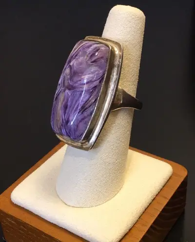 Amethyst Vintage Cabochon Sterling Silver Cocktail Ring Sz 7•1/4
