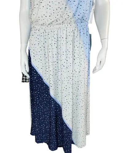 London Times  Womens Sleeveless Jewel Neck Midi Dainty Dress Sz 12 Blue Dots