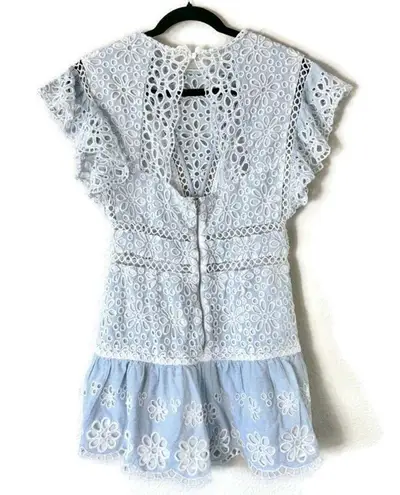 Saylor Blue & White Shanice Lace Eyelet Romper Size Medium