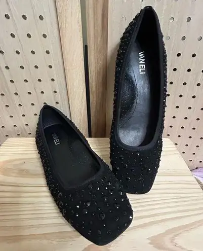 Vaneli Shoes Dressy Flats Bedeviled Beaded Like Brushed Material Black Sz 9M EUC