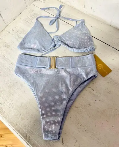 NWT Cioccolato Couture Alina Triangle Top & Bikini Bottom Set Crystal Blue M Size M - Image 1