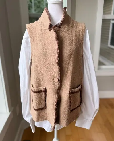 Tahari Tan Brown Embroidered Wool Vest Size XL