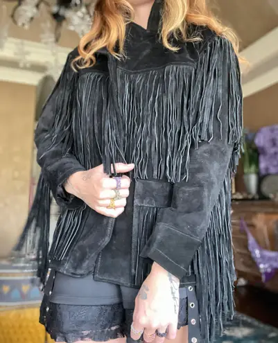 Leather Fringe Motorcycle Jacket Size L