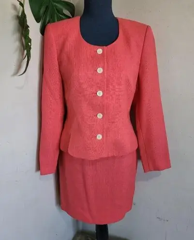 Karen Scott Salmon Pink Skirt Blazer Suit