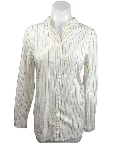 Promod White Striped Button Down Long Sleeve Career Office Blouse Shirt Top 10