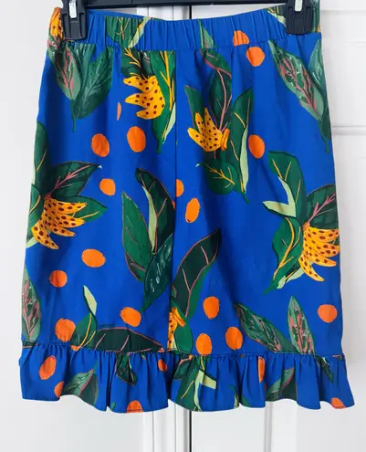 Farm Rio Tropical Print Ruched Ruffled Mini Skirt, Size XS