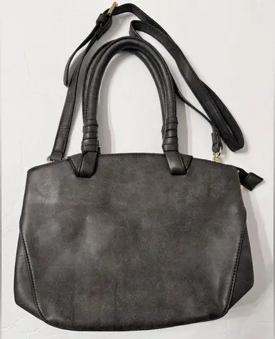 Moda -NewYork Faux Leather Gray Handbag with Double Handles & Shoulder Strap