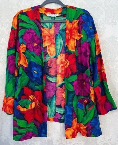 Laura & Jayne Collection Women’s Bright Floral Jacket With Pockets Size 14 GUC