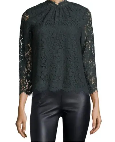 Joie  Freyda Green Mock-Neck Lace Top Blouse - Size Small / S