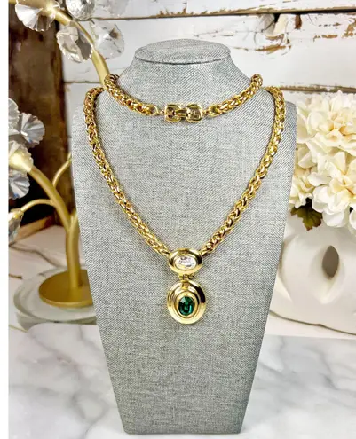Givenchy Long Gold Plated Emerald Necklace
