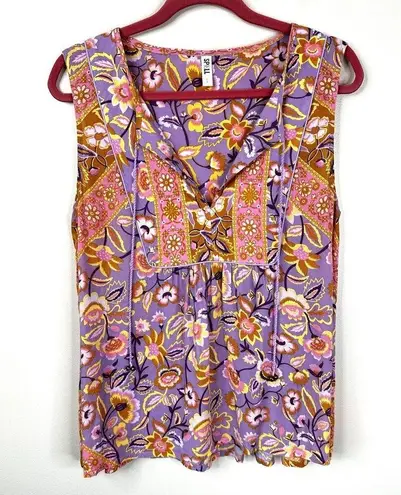 SPELL Lolita Lover Sleeveless Blouse Womens Large Floral Boho Retro Purple