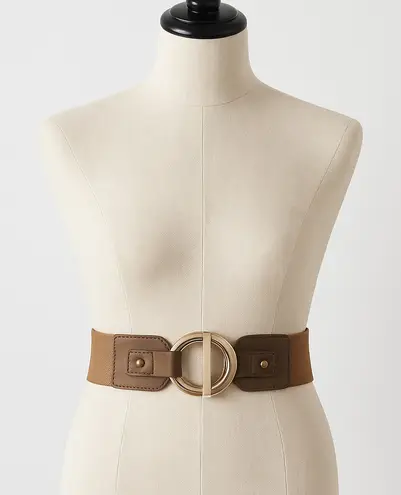 Slinky Brand Slinky Belt Knit Brown Cinch Wide Elastic Bronze Metallic Buckle Glam One Size