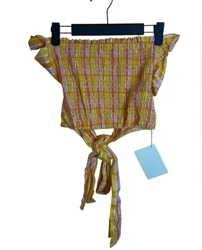 Peppermayo Nwt Colorful Summery Striped Smocked Tie Back Linen Tube Top