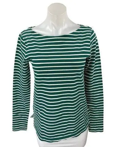 J.Crew Womens Green White Striped Knit Long Sleeve Crew Neck Sweater Top Size XS