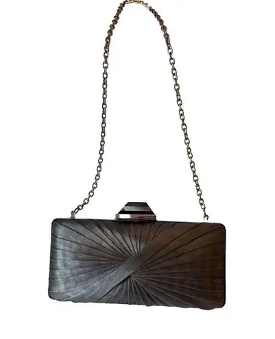 Sondra Roberts  Clutch Pleated Grey Satin Silver Crossbody Chain Jewel Snap Close