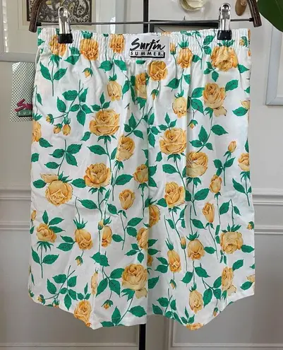 NWT NOS Vintage 80s Surfin Summer Yellow Rose Shorts M L Size L