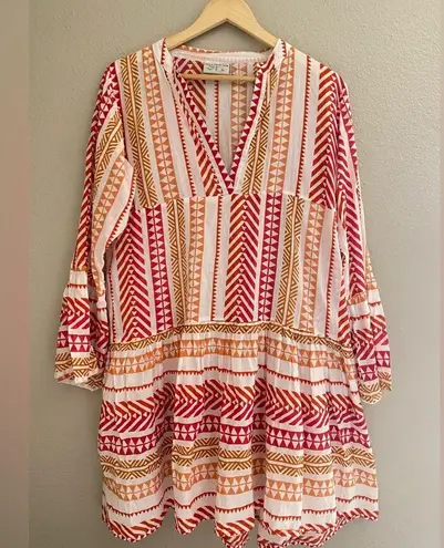 Bohemian vacation summer beach Vibrant Red and Orange Mini Dress Size one size