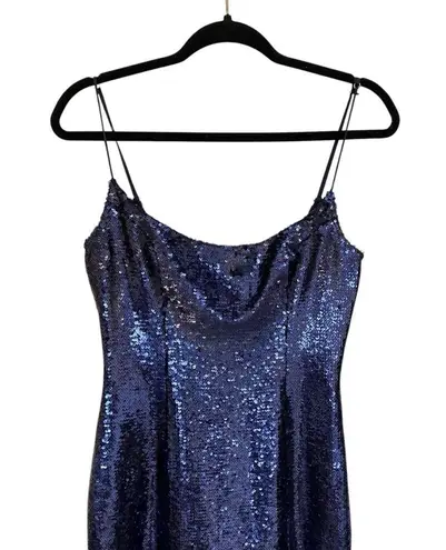 MISHA Avery Sequin Slip Midi Dress With Slit & Low Back In Blue Size 4 thumbnail 4