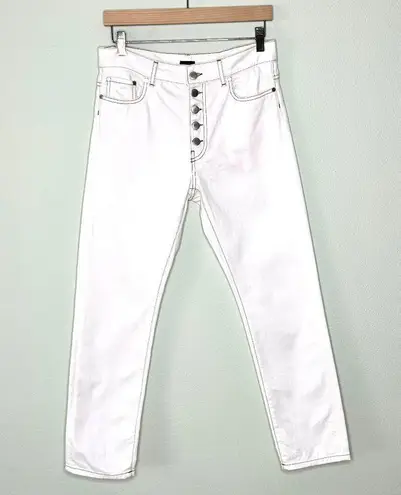 Joseph Button Fly Jeans in White with Contrast Stitching Size 26