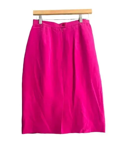 VTG Womens Skirt Size 6 Fuchsia 100% Silk Knee Length Lined Classy Career Work Pink