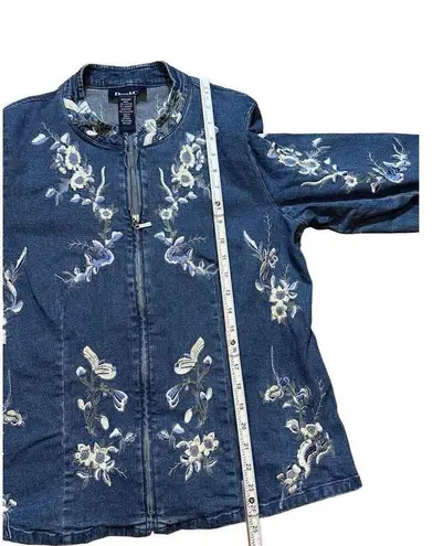 Vintage Denim & Co floral embroidered denim zip up jacket sz M womens cottagecor Blue Size M