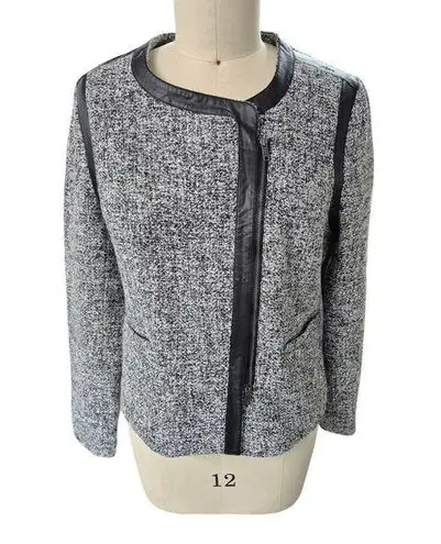 DKNY JEANS Viscos/Wool Blend Sweater Jacket Satin Lined Faux Leather Trim SzXL Black Size XL