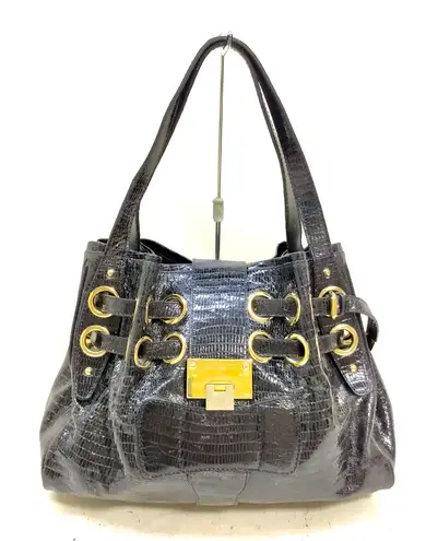 Jimmy Choo Ramona Black Snakeskin Leather Shoulder Bag EUC