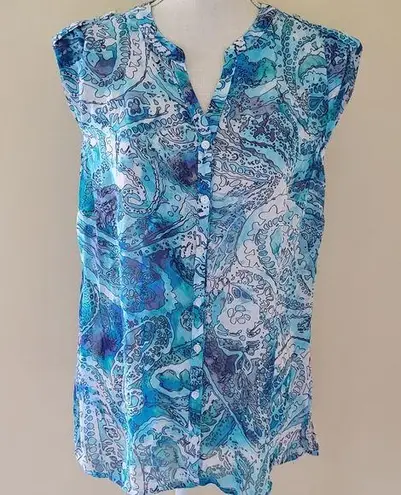 Liz Claiborne  sheer paisley button down size mediu thumbnail 1