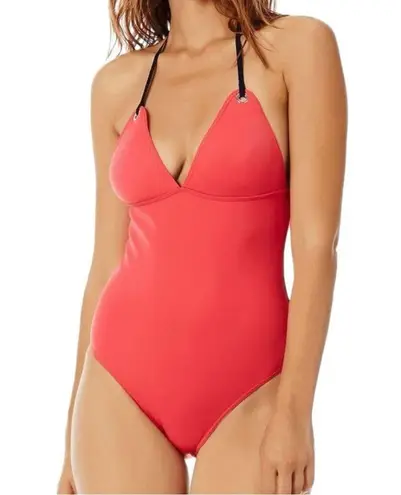 Vilebrequin Size S Watermelon Red Navy Blue Neoprene Halter One Piece Swimsuit