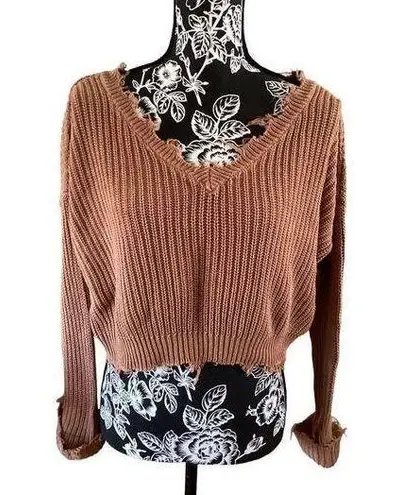 Forever 21  Knit Off The Shoulder Cropped Sweater Strappy V Neck